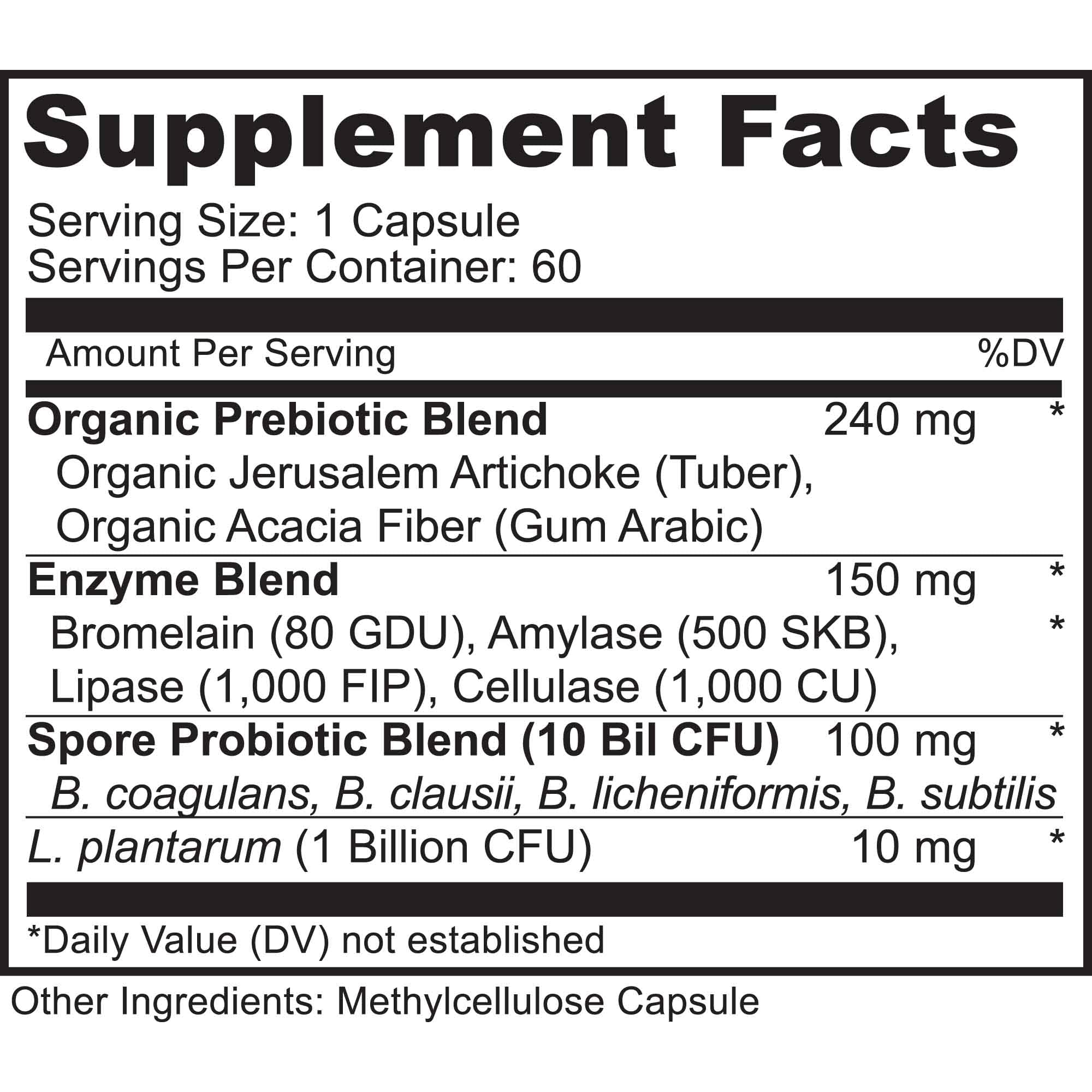 MoxyVites Spore Probiotic bottle back shows dosage and potency notes.