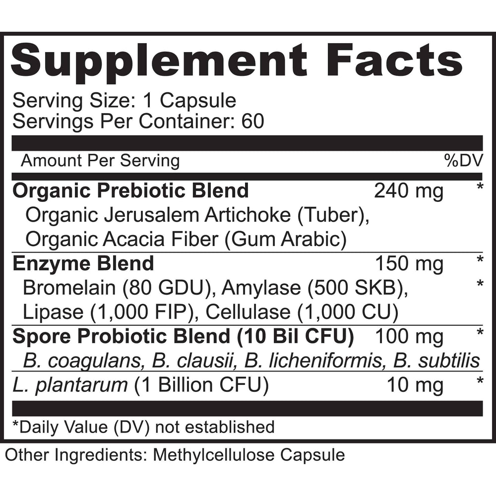 MoxyVites Spore Probiotic bottle back shows dosage and potency notes.