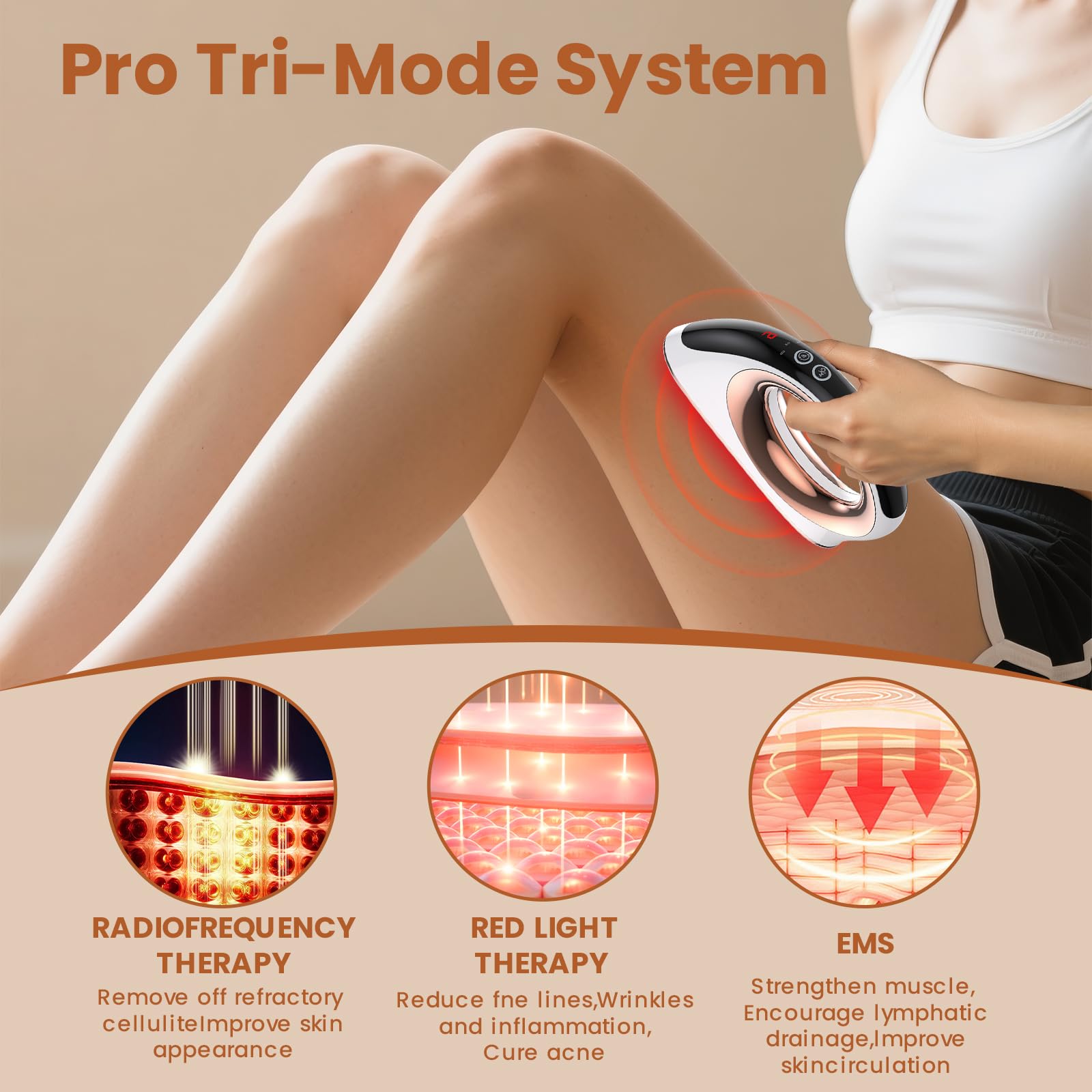 Mozoss cellulite massager for legs enables convenient home massage and surface feel improvement.