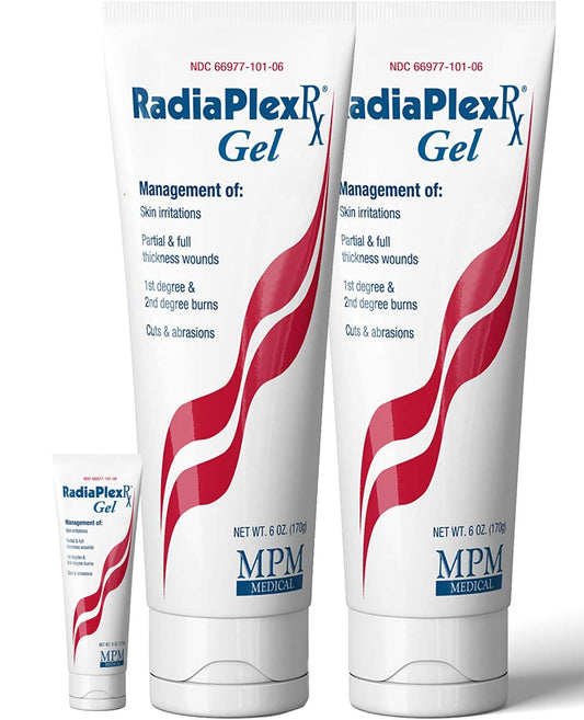 MPM RadiaPlex Rx wound gel dressing 6 oz tube applied to skin for moisture and protection