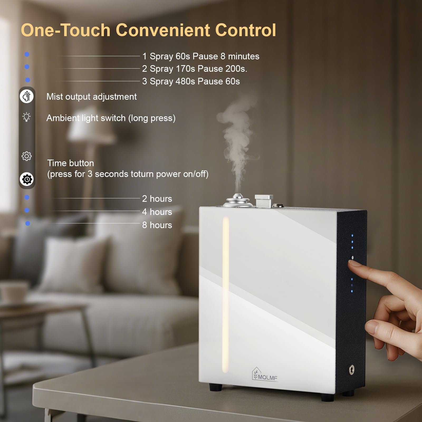 MQLMF diffuser app control screen showing SCENTLIFE connectivity