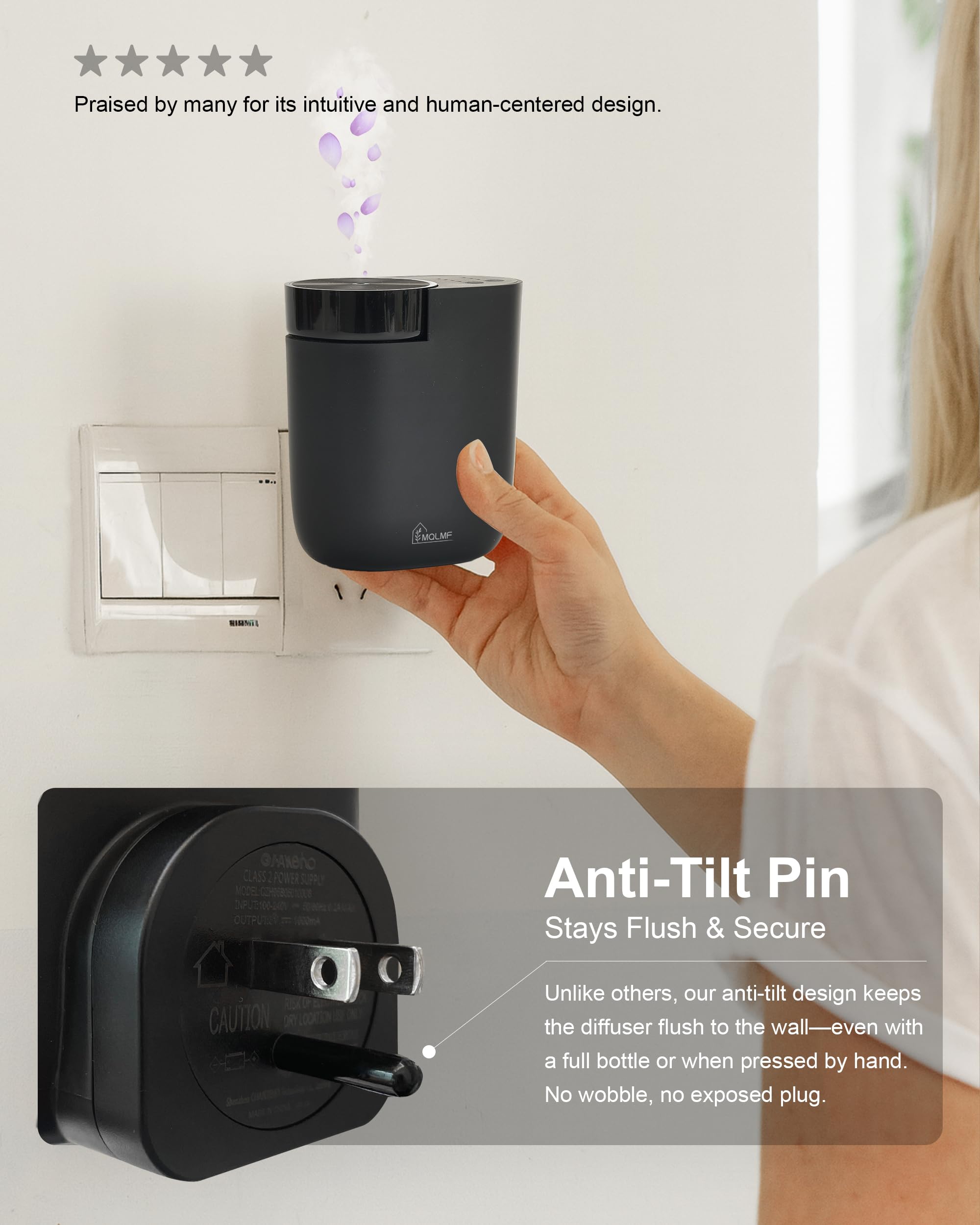 MQLMF energy-efficient, travel-ready diffuser for 110–240V outlets.