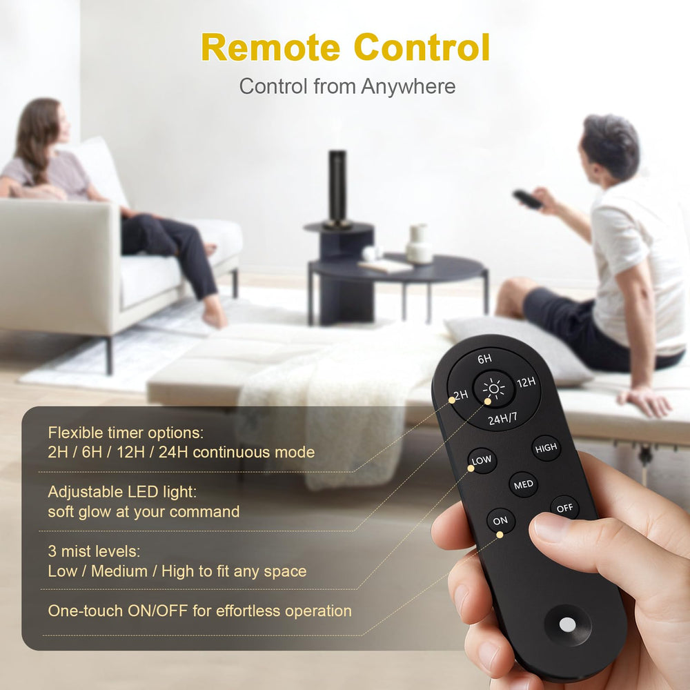 MQLMF waterless diffuser intensity and timer settings tailor scent strength.