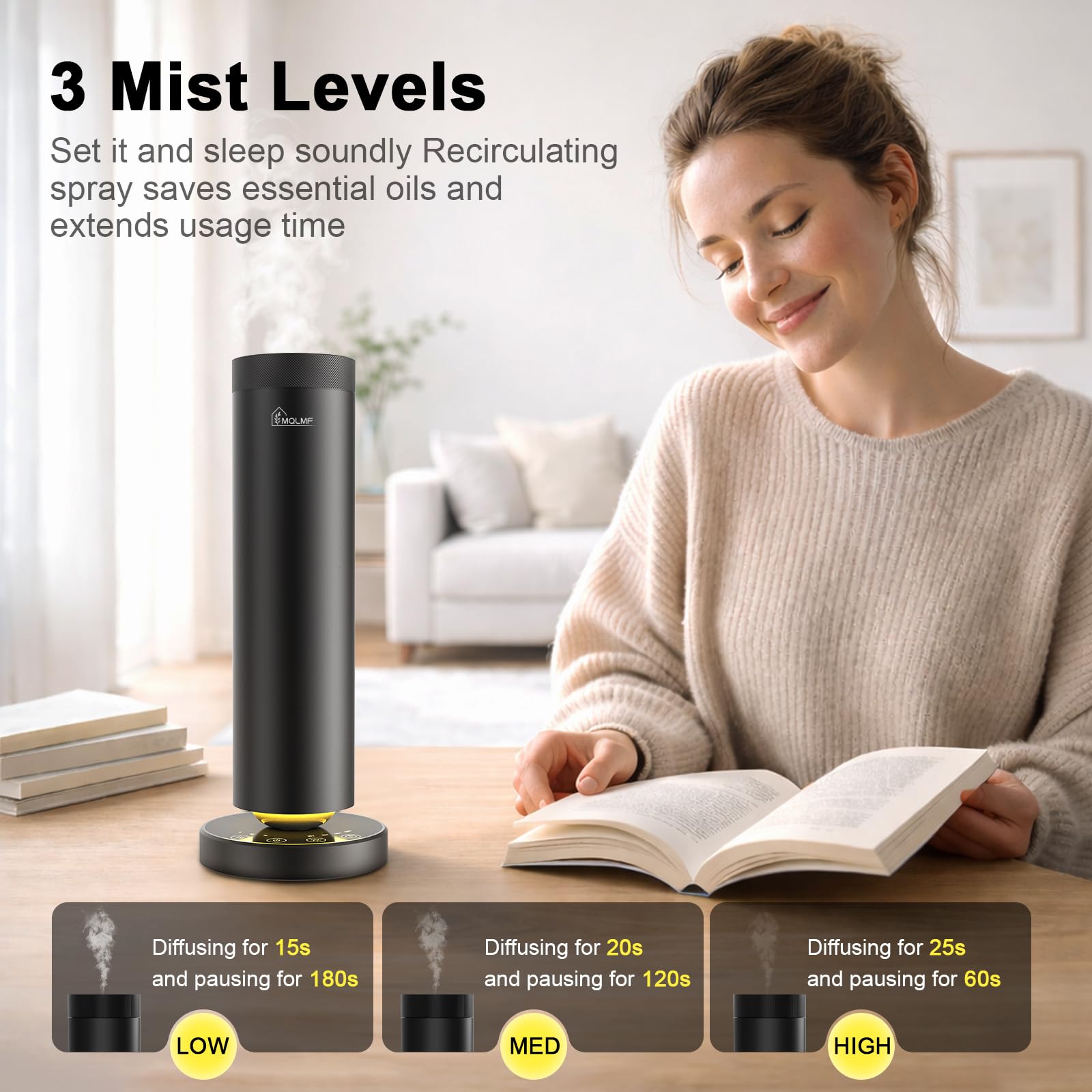 MQLMF waterless diffuser portable rechargeable design for cordless fragrance on the go.