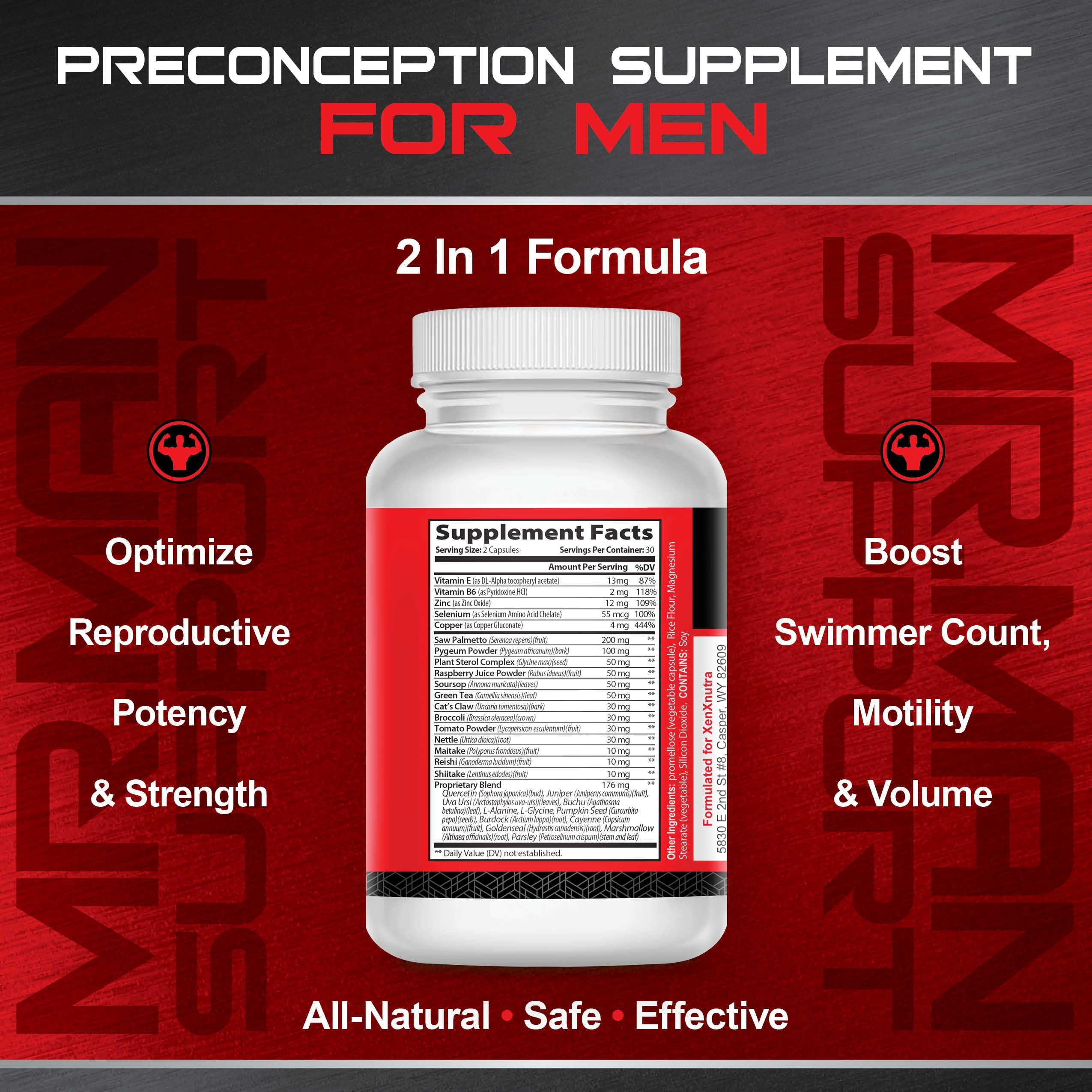 Mr. Man Support ingredients blend, featuring vitamins, minerals, and plant-based components