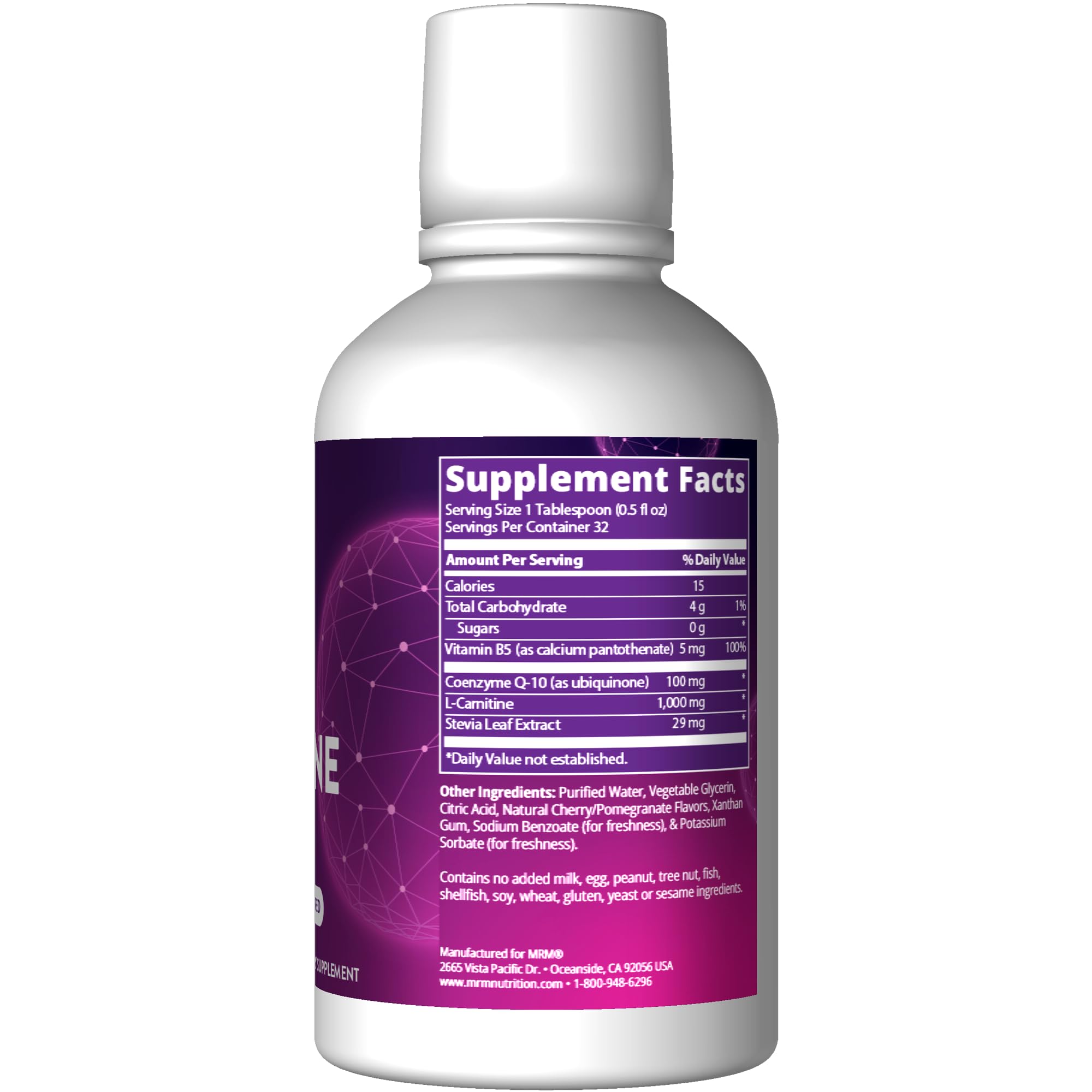 MRM CoQ-10 L-Carnitine label highlights natural ingredients.