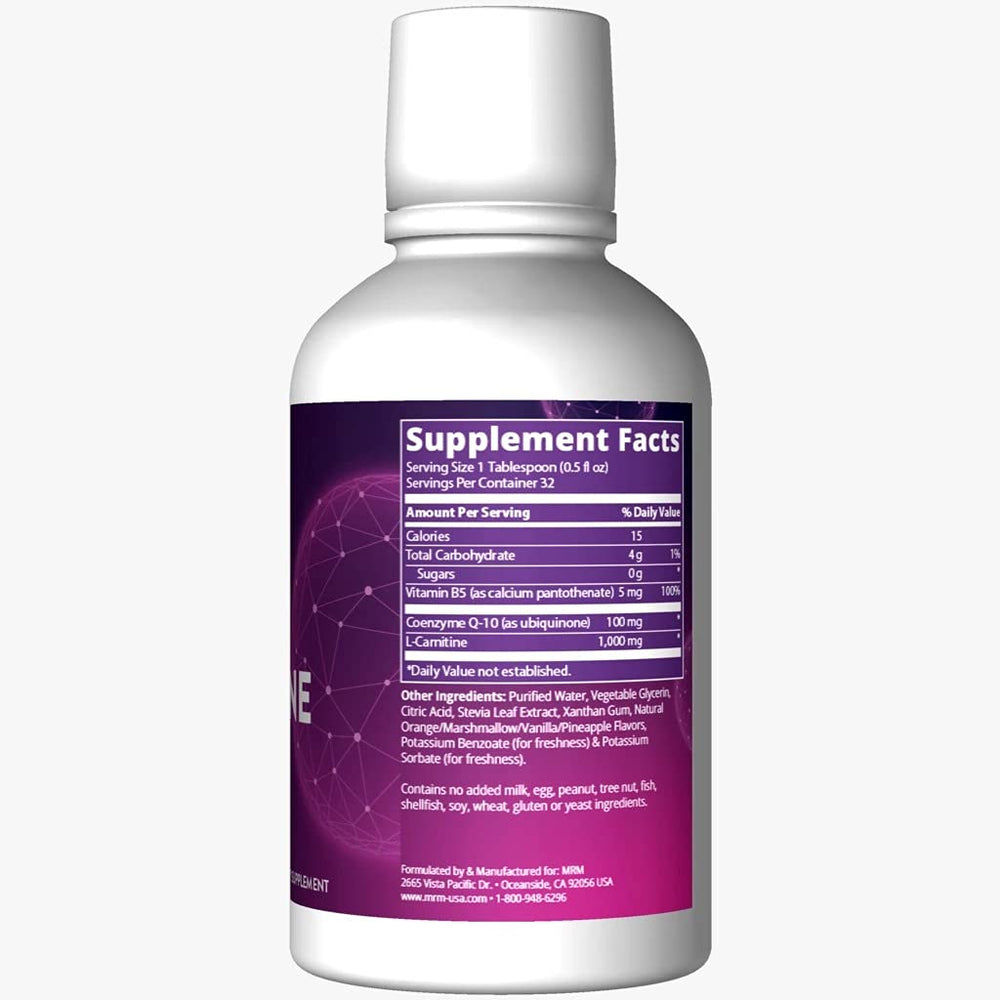 MRM CoQ-10 L-Carnitine liquid pour demonstrates easy daily intake.