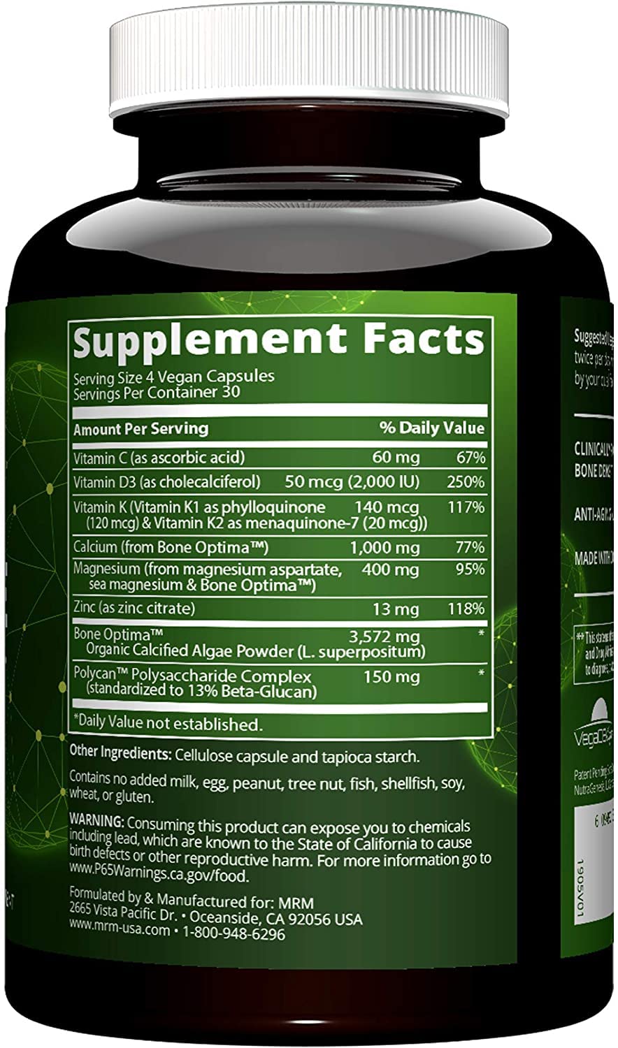MRM Vegan Bone Maximizer capsules close-up emphasizing D3 and K2 synergy.