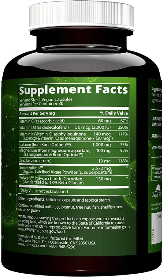 MRM Vegan Bone Maximizer capsules close-up emphasizing D3 and K2 synergy.
