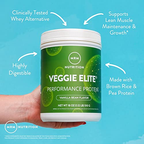 MRM Veggie Elite Nutrition panel showing vegan and gluten-free certifications