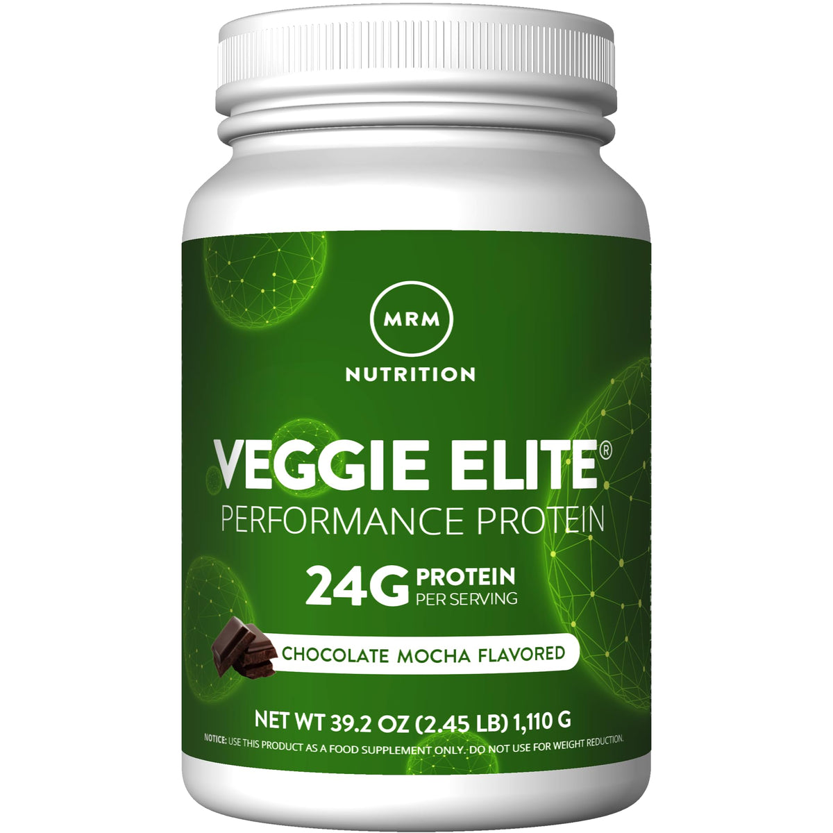 MRM Veggie Elite Protein Chocolate Mocha bottle—vegan protein for energy support.