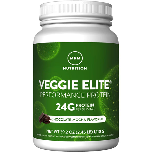 MRM Veggie Elite Protein Chocolate Mocha bottle—vegan protein for energy support.