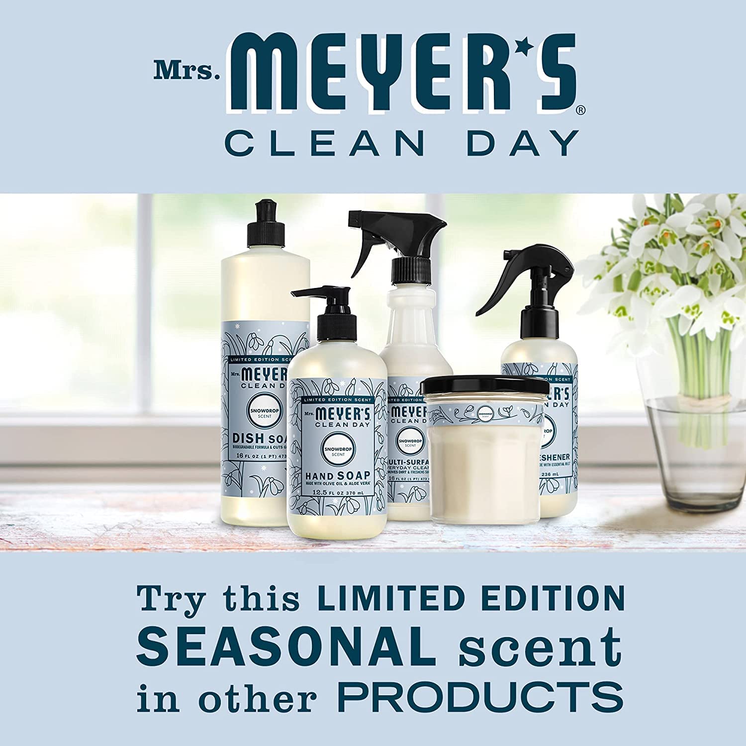 Decorative holder showcases gift-ready presentation from Mrs Meyer's Snow Drop