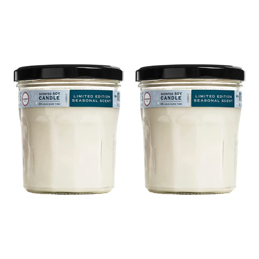 Mrs Meyer's Snow Drop candle in glass jar warms winter spaces