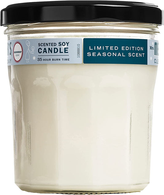 Mrs Meyer's Snow Drop soy wax close-up emphasizes eco-friendly burn