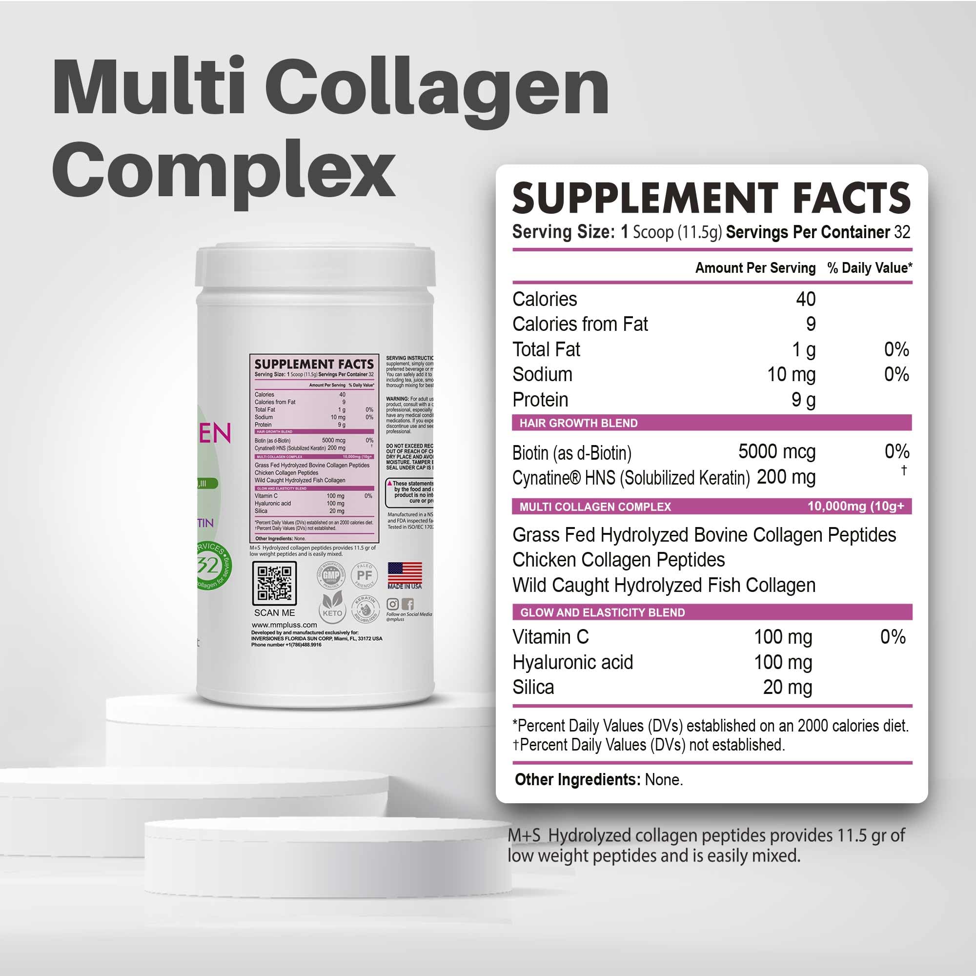 M+S collagen powder scoop showing easy daily mixing.
