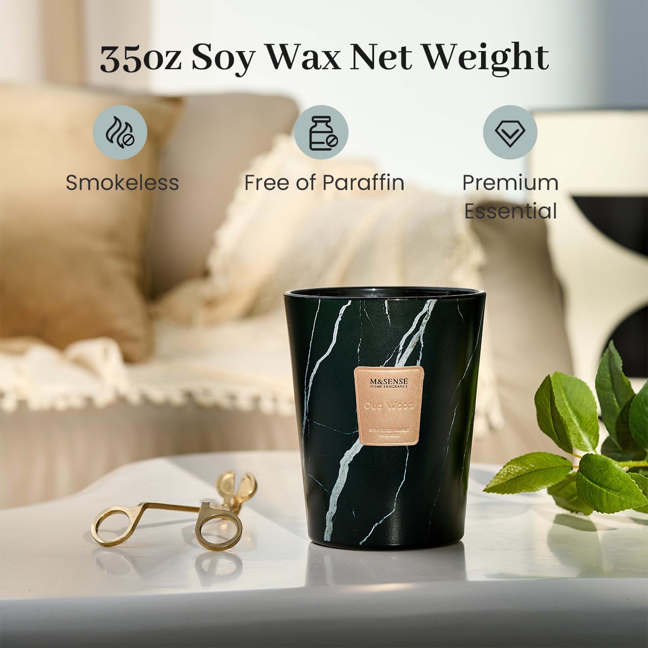 M&SENSE 35oz XL candle on mantel for large rooms