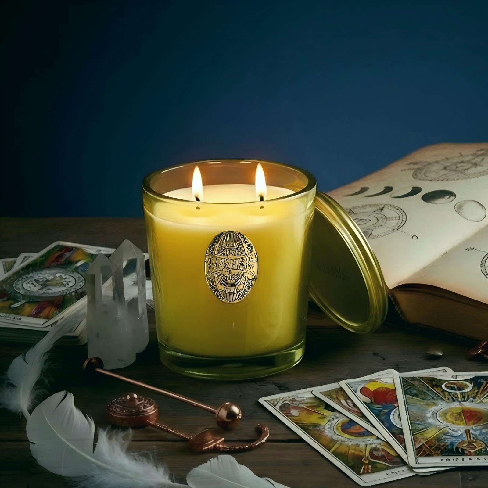 M&SENSE candle burn time 120 hours for extended room ambiance.