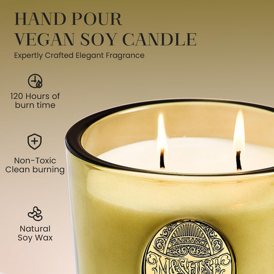 Msense candle close-up showing dual wicks for even burn and low soot
