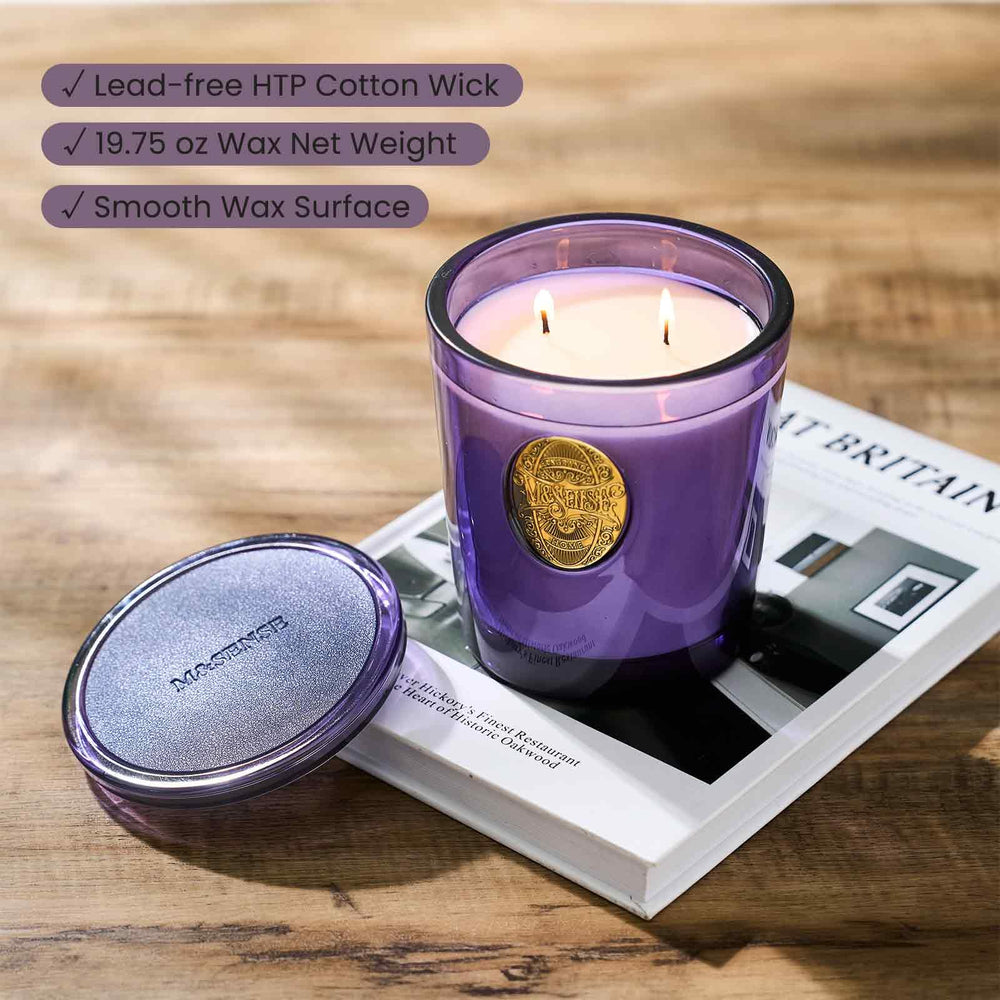 M&SENSE candle in a warmly lit room creating inviting ambiance