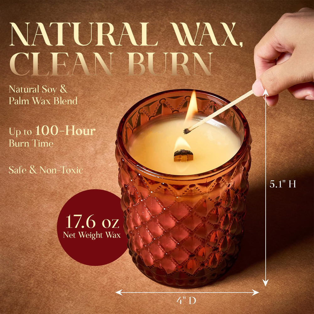 M&SENSE Dark Rose & Amber candle glow to suggest long-lasting fragrance in a room.