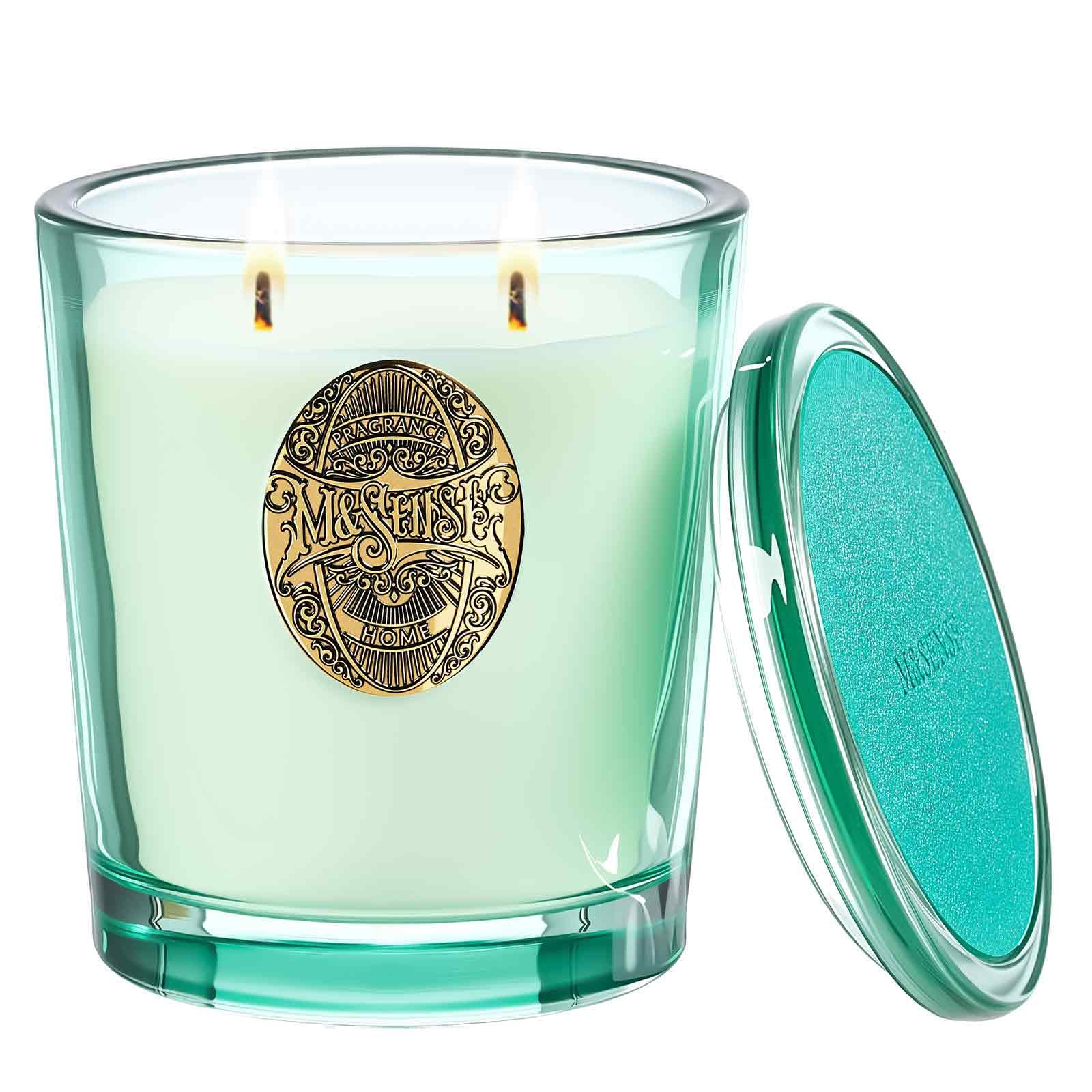 M&SENSE large two-wick clean soy candle with fresh linen aroma enhances home ambiance