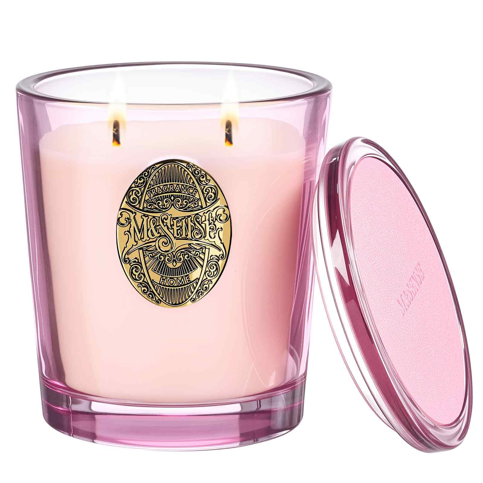 MSENSE Jasmine & Pink large two-wick soy candle in glass jar with glow