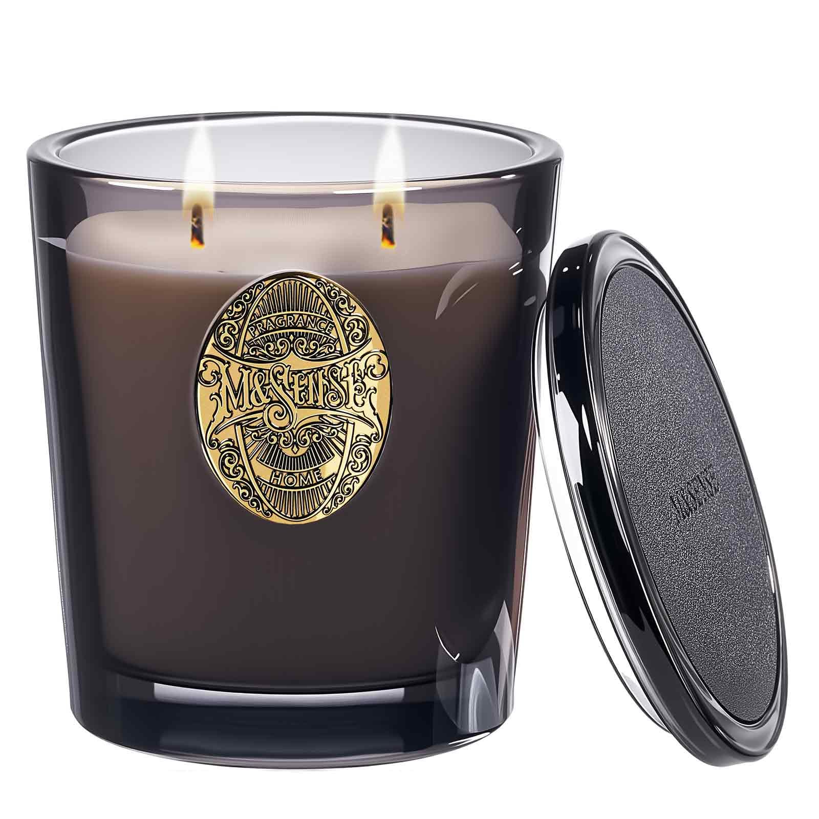 MSENSE large two-wick soy candle in oud wood jar closeup for rich ambience