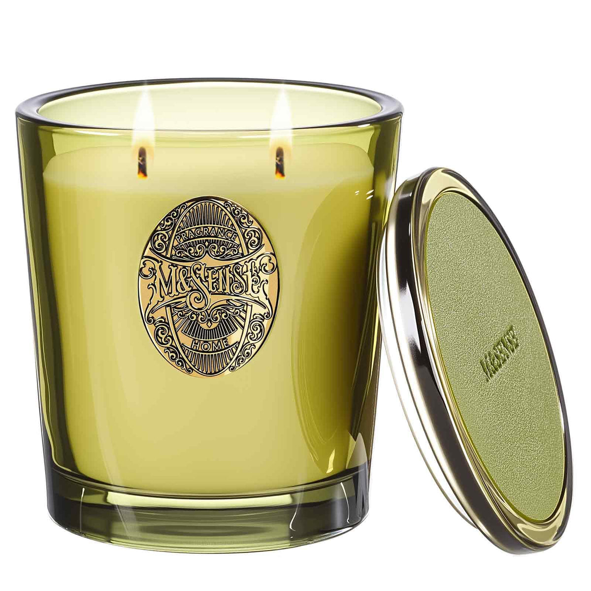 Msense large two-wick candle in sandalwood jasmine-green for lasting room ambiance
