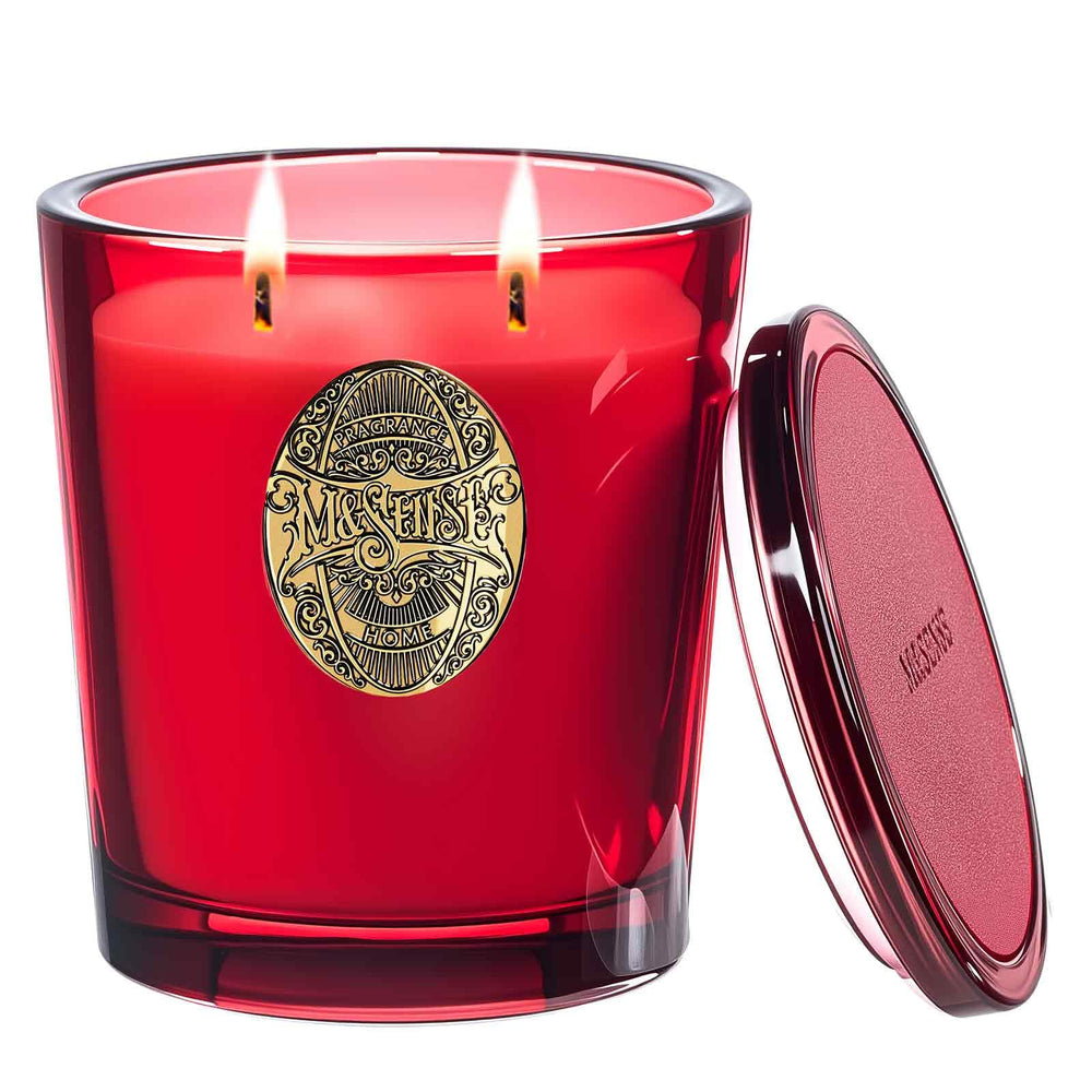 M&SENSE large two-wick soy candle in red camellia for a long-lasting cozy fragrance