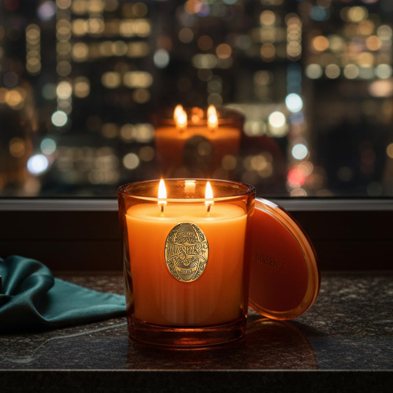 M&SENSE noir air neon orange candle pour showcases clean burn and even fragrance release.