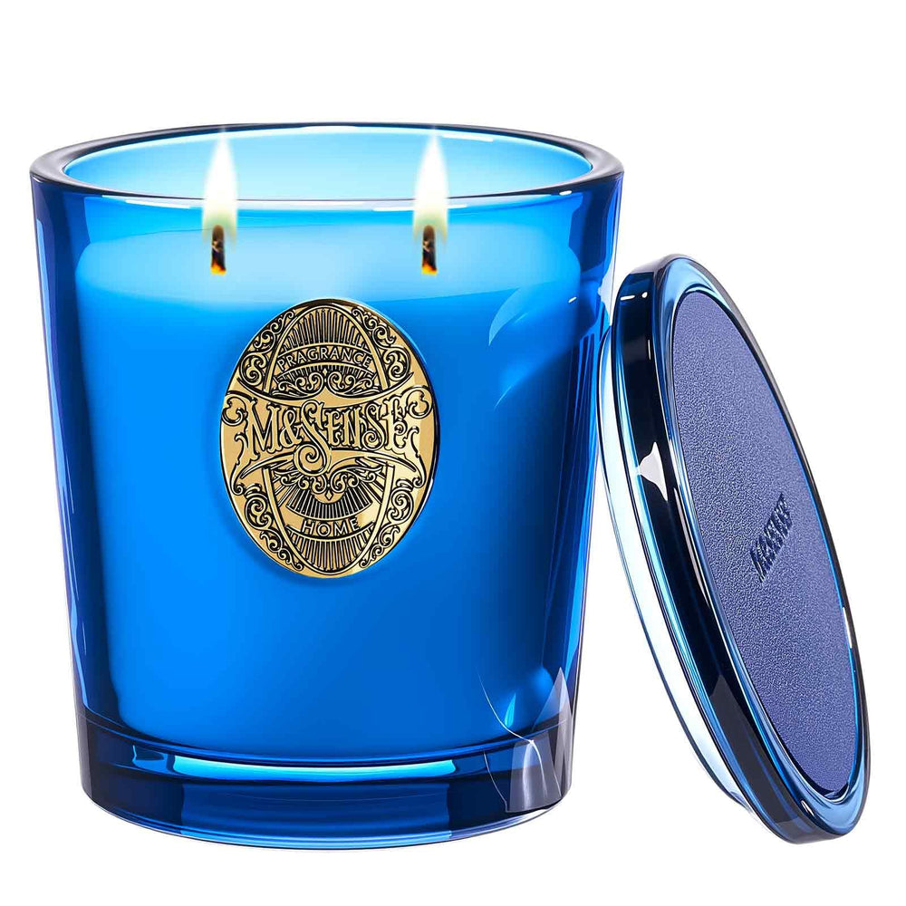 MSENSE Ocean Dream two-wick candle in a reusable jar for cozy living room ambiance.