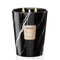 M&SENSE OudWood XL candle glows warmly for cozy evenings