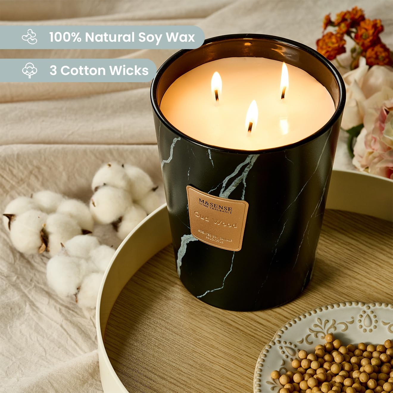 M&SENSE OudWood three-wick jar delivers strong fragrance coverage