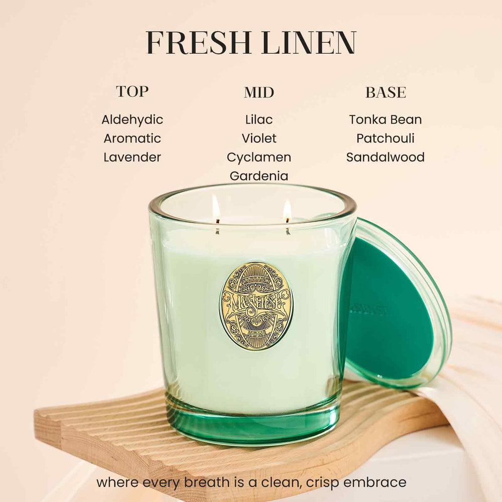 M&SENSE soft glow candle on coffee table adds inviting fragrance to living room