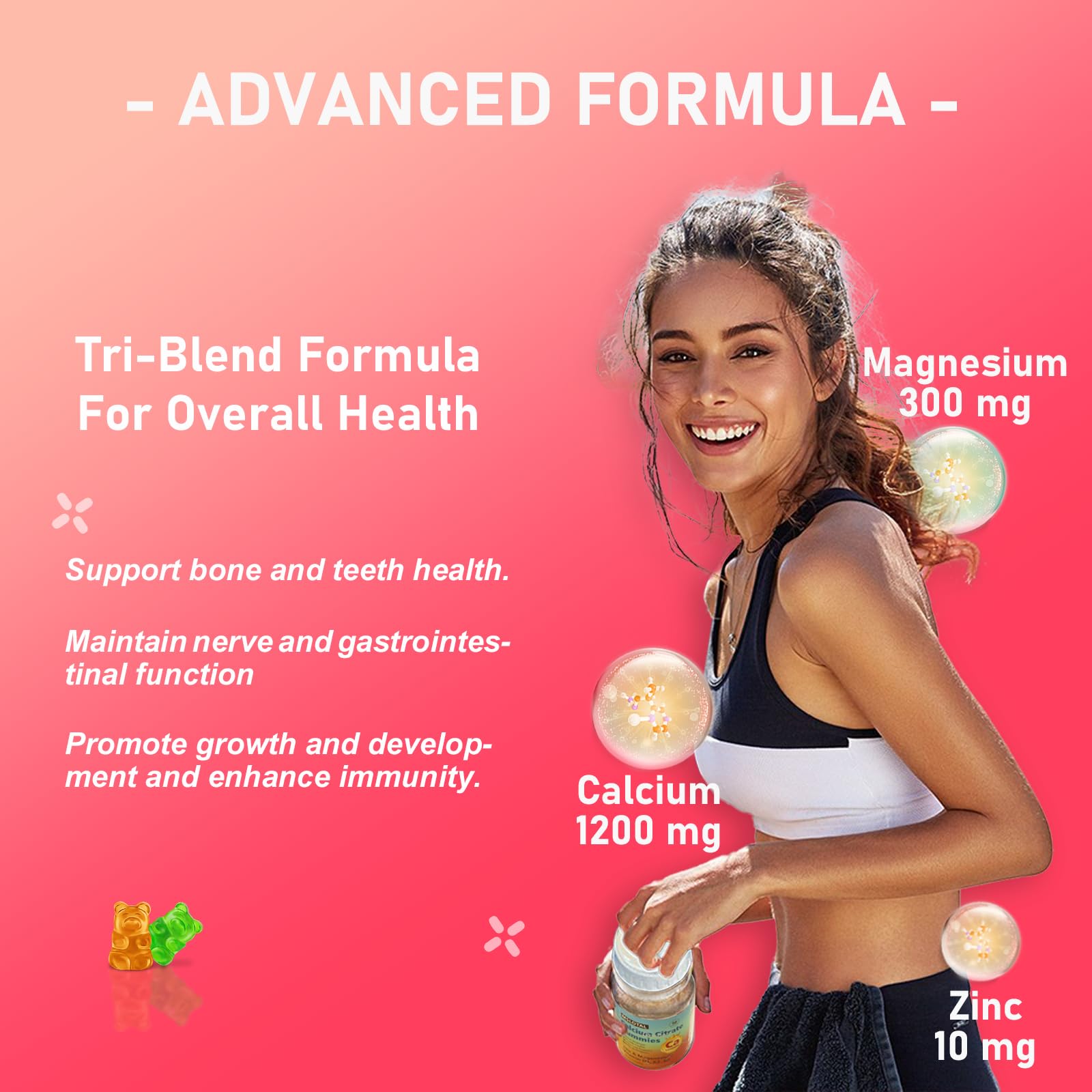 MSLOTAL Calcium Citrate Gummies bottle open shows easy-to-chew daily calcium with vitamin D3