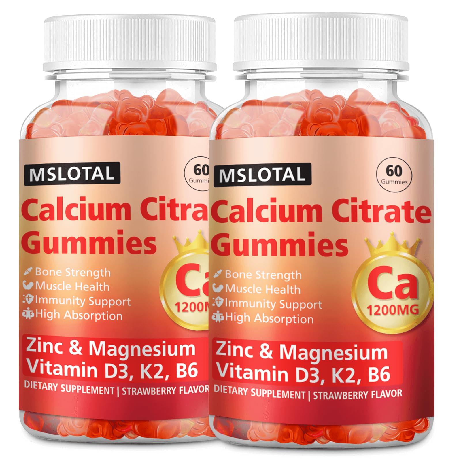 MSLOTAL Calcium Citrate Gummies bottle image highlights 1200 mg for bone support