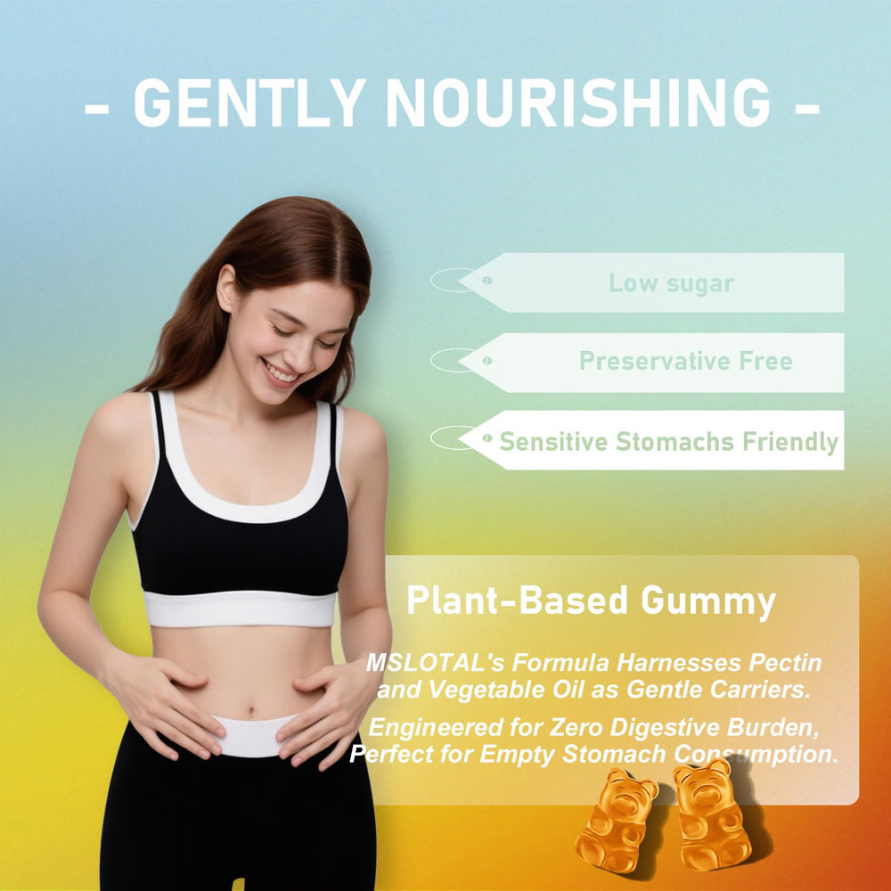 MSLOTAL gummies ingredients chart shows 7-in-1 blend for wellness.