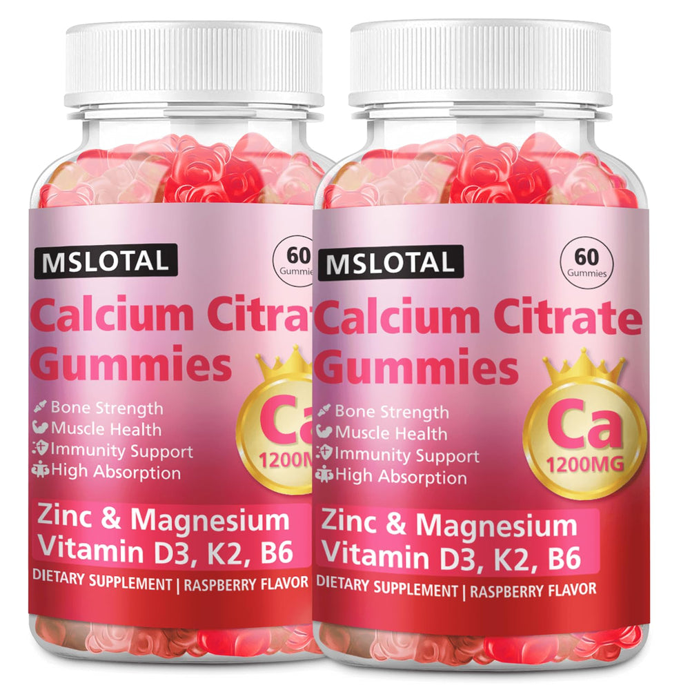 MSLOTAL calcium citrate gummies in raspberry flavor for daily bone support and easy consumption