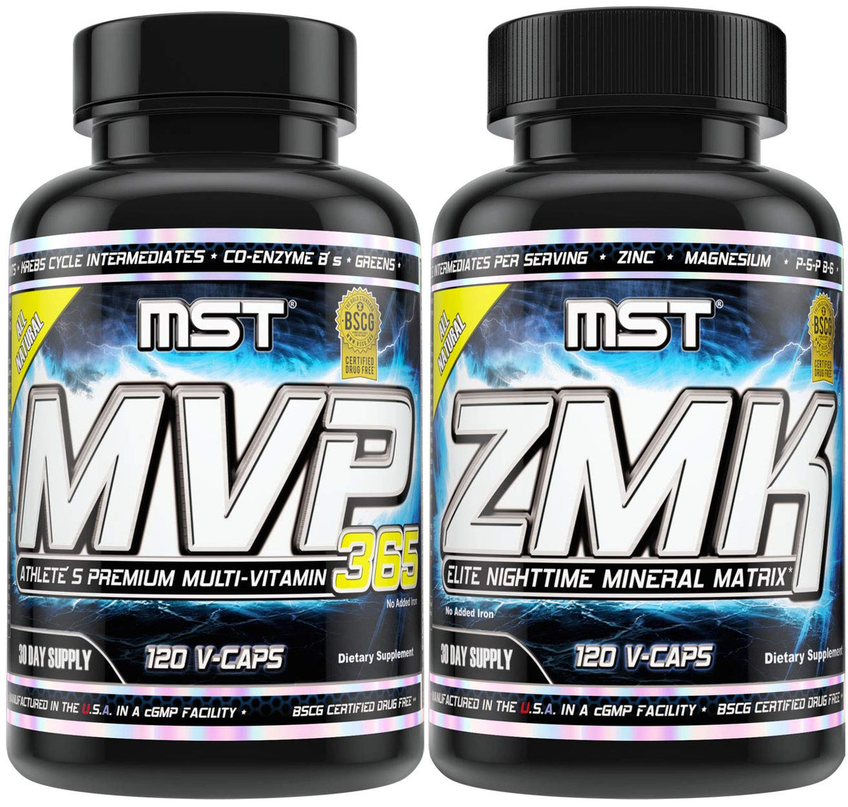 MST Foundation Stack bottle showing three products for post-workout recovery