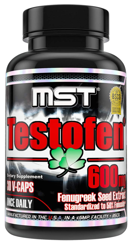 MST Testofen bottle pouring for daily wellness.