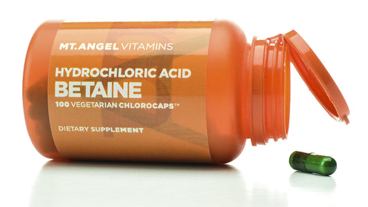 Mt. Angel Vitamins HCl Betaine bottle with label for digestion support