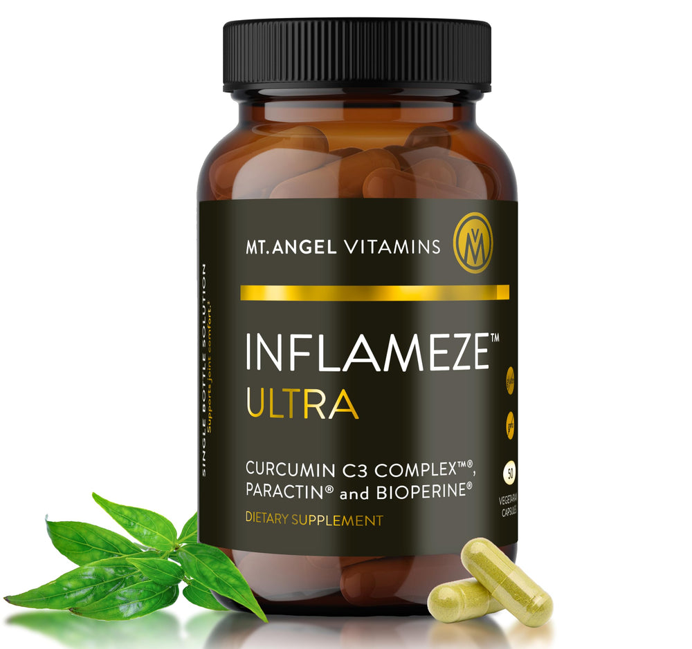 Mt. Angel Inflameze Ultra bottle front displaying premium turmeric blend.