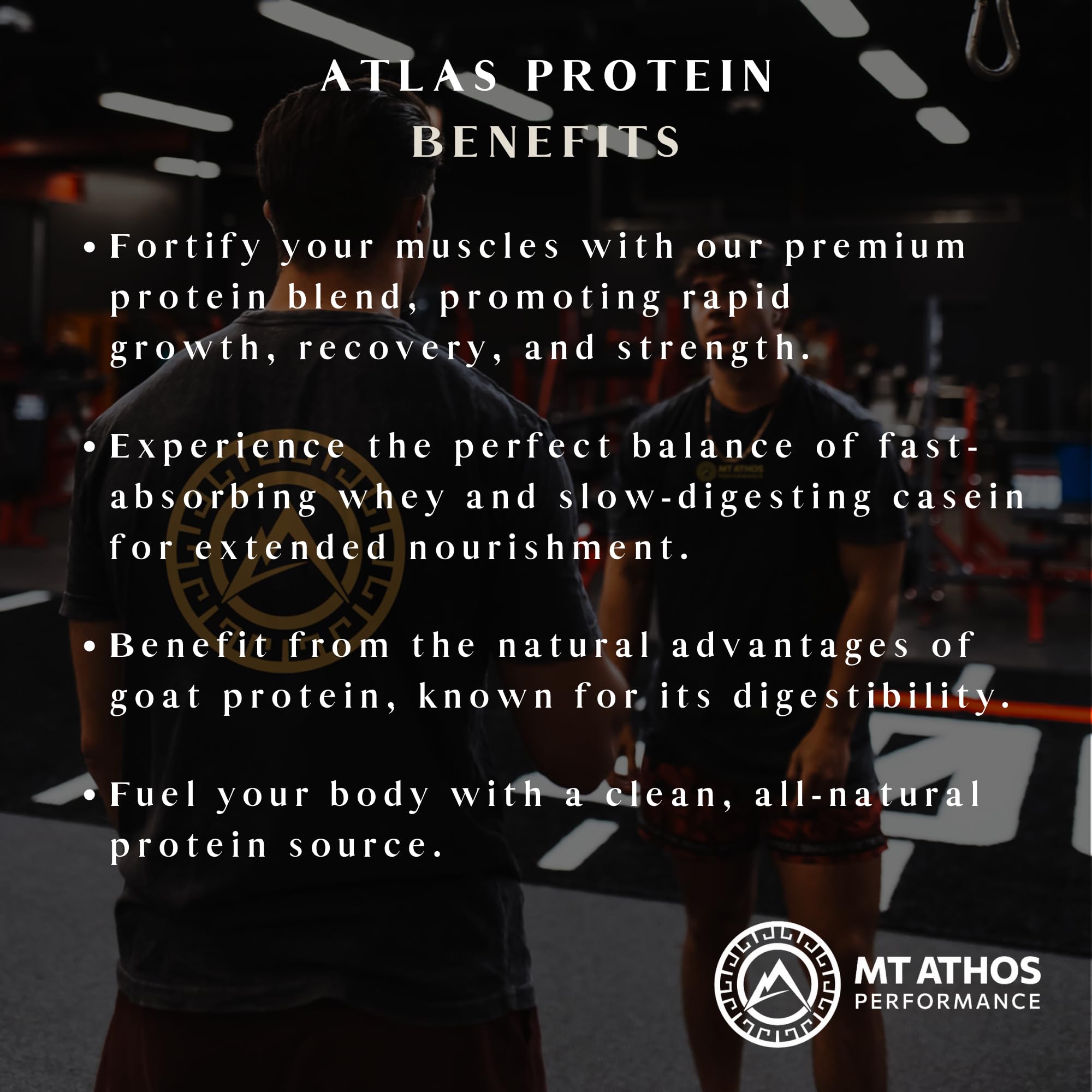 Mt. Athos Performance Atlas Vanilla Protein Powder nutrition facts chart for clean protein.