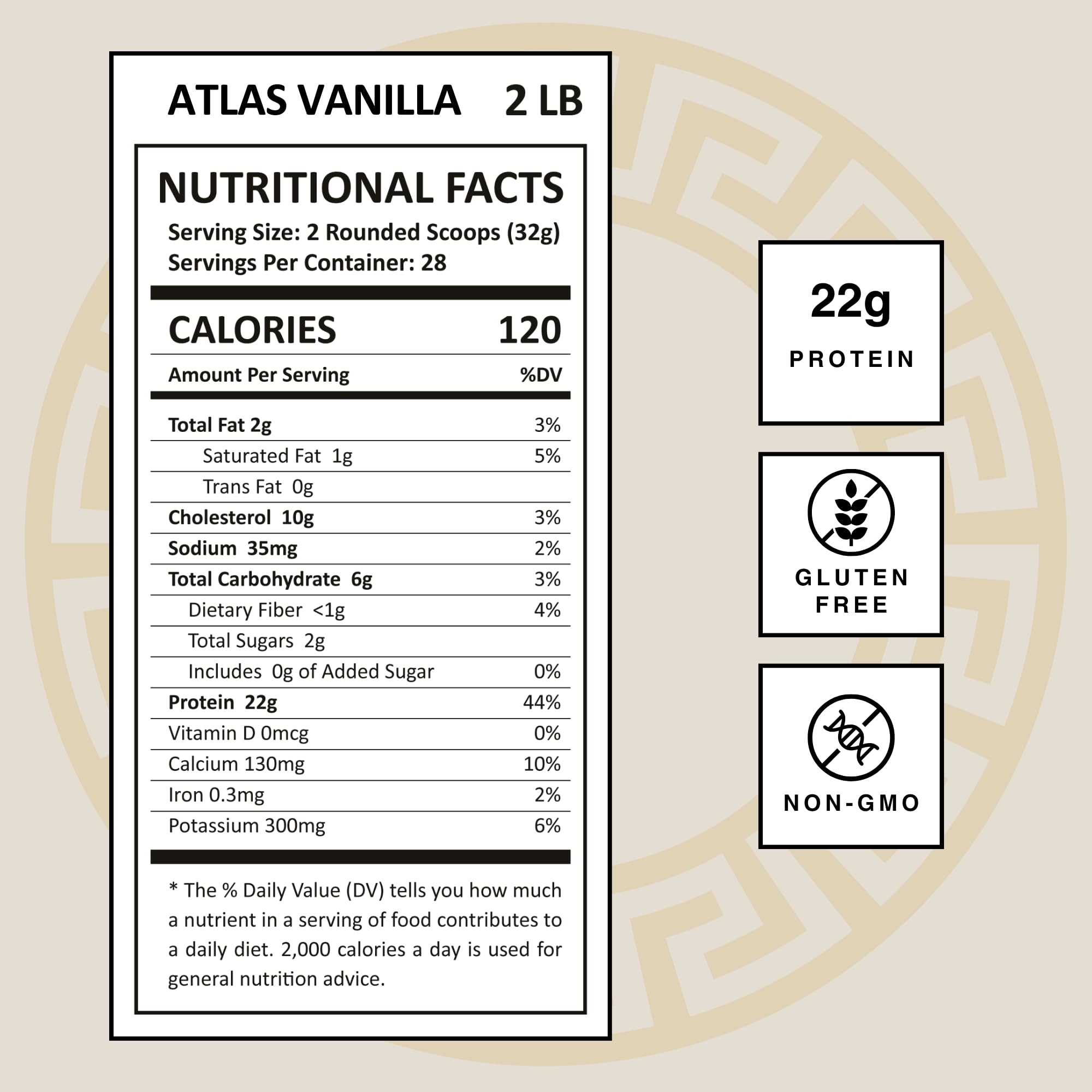 Mt. Athos Performance Atlas Vanilla Protein Powder scoop image, convenient 2-scoop serving for daily protein.