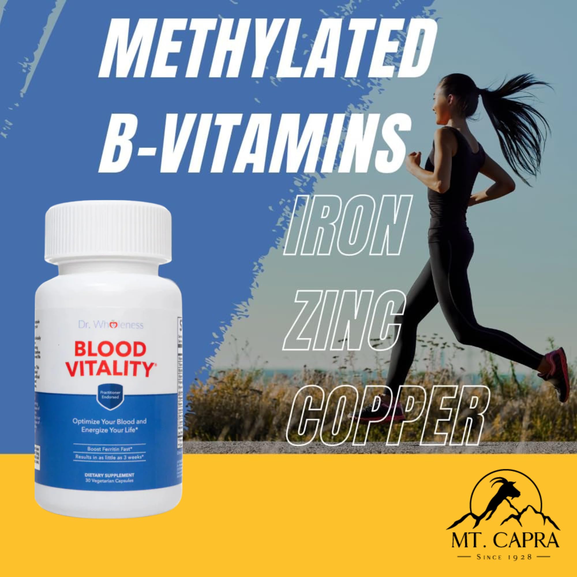 MT. CAPRA Blood Vitality packaging on kitchen counter for daily routine