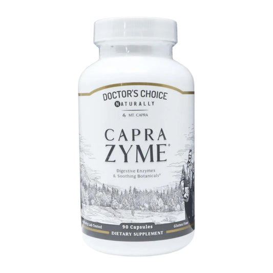 CapraZyme bottle front view by Mt Capra for daily digestion support