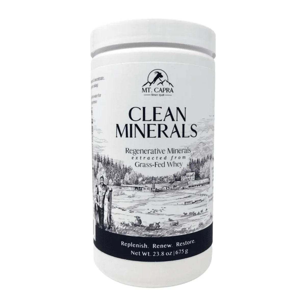Mt Capra Clean Minerals bottle front with electrolyte-rich potassium highlight