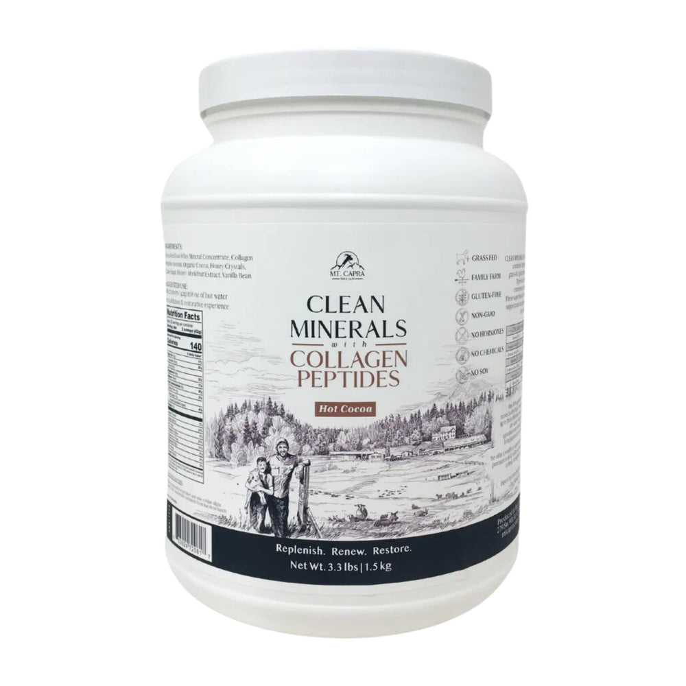 Mt. Capra Clean Minerals with Collagen Peptides pour into hot cocoa for a mineral boost