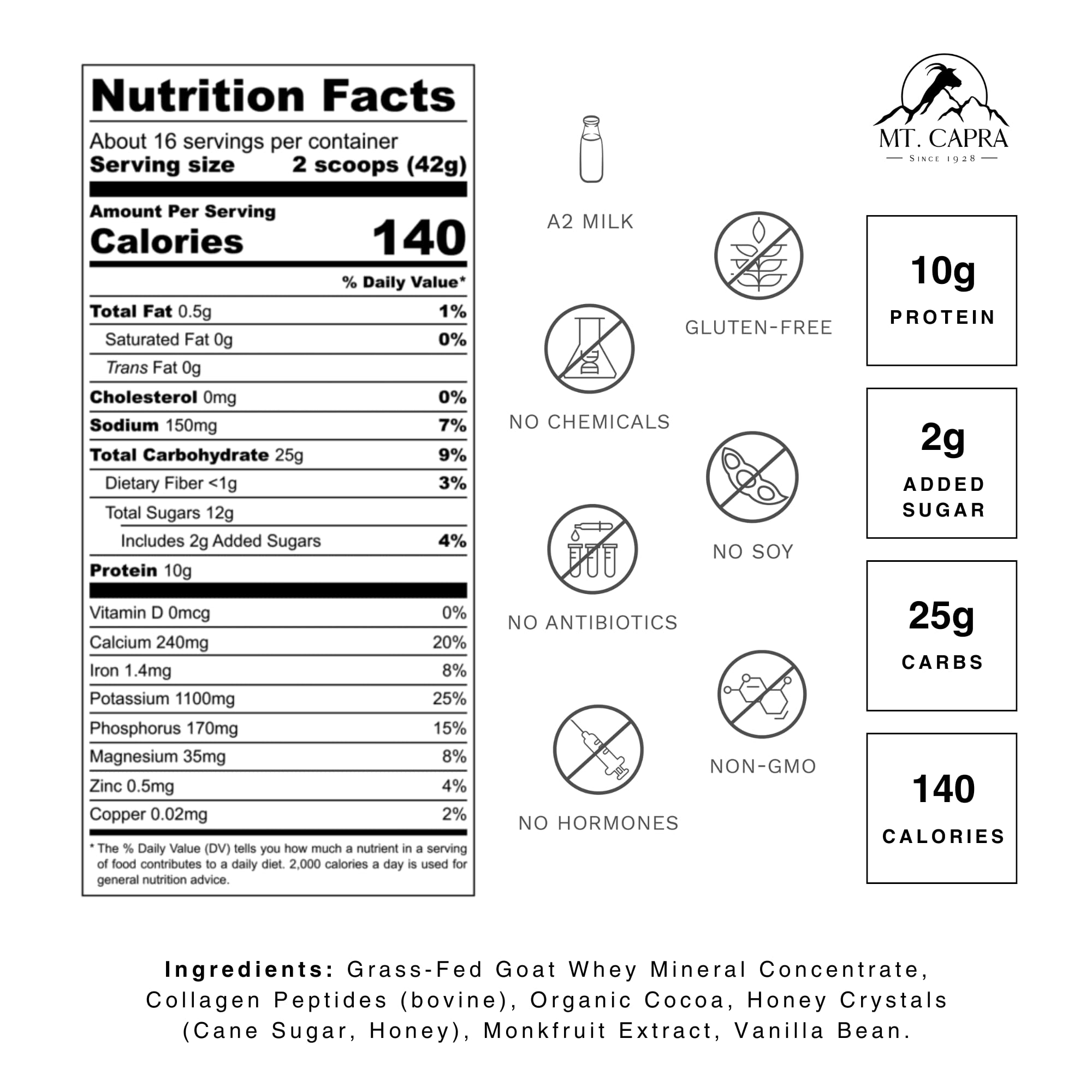 Mt Capra hot cocoa mix in a cup for a warm, mineral-rich treat.